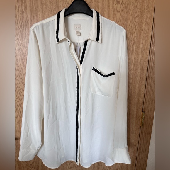 New Chicos Ivory Embellished Trim Dress Blouse Women’s 3 - Picture 3 of 10